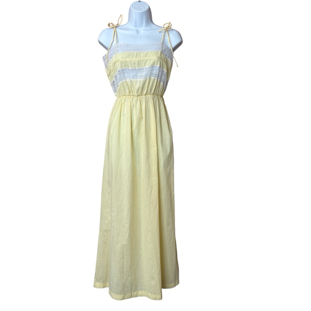 60s Vintage‎ Yellow Eyelet Maxi Dress Summer Sundress Size Medium